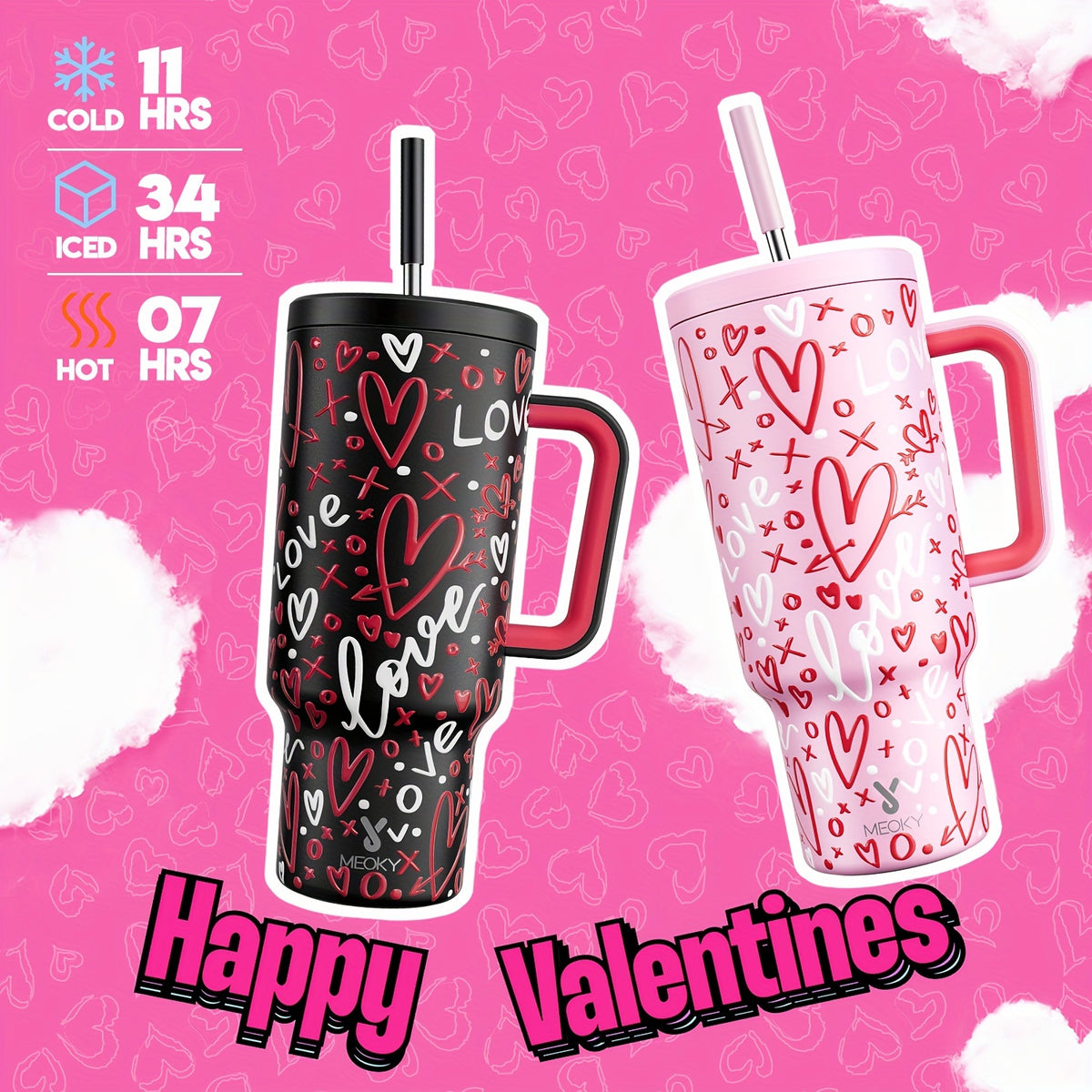 Hydrate in Style: Meoky 40oz Stainless Steel Tumbler with Handle | Drinkware | - Shoppix