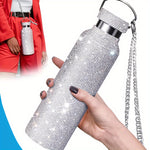 Elegance in Every Sip: Sparkling Studded Vacuum Flask with Chain | Drinkware| - Shoppix