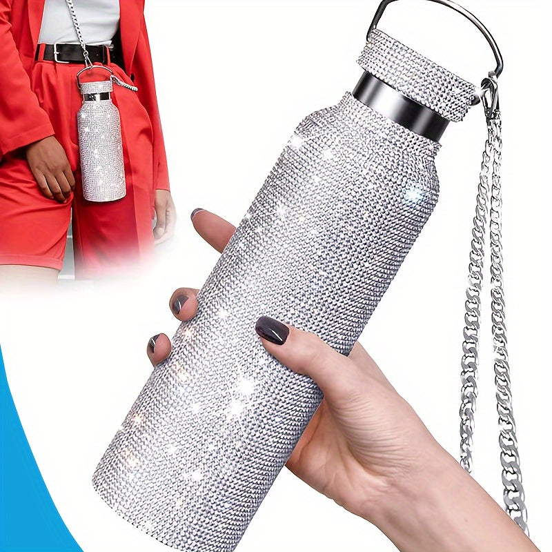 Elegance in Every Sip: Sparkling Studded Vacuum Flask with Chain | Drinkware| - Shoppix