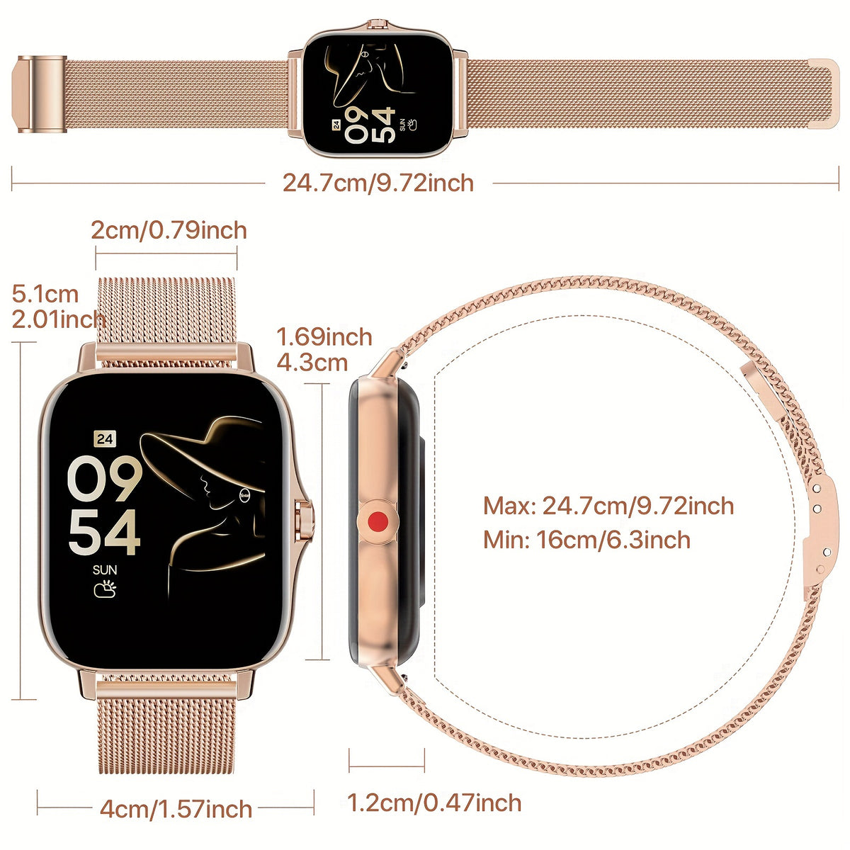 Stylish Touch Screen Smartwatch - Fitness Tracker with Call/Messaging, Music, Camera, Weather, Alarm, and Sleep Monitoring - Compatible with iPhone/Android Phones, 1.69-inch Display, Multiple Watch Faces, DIY Support, and Sports Modes