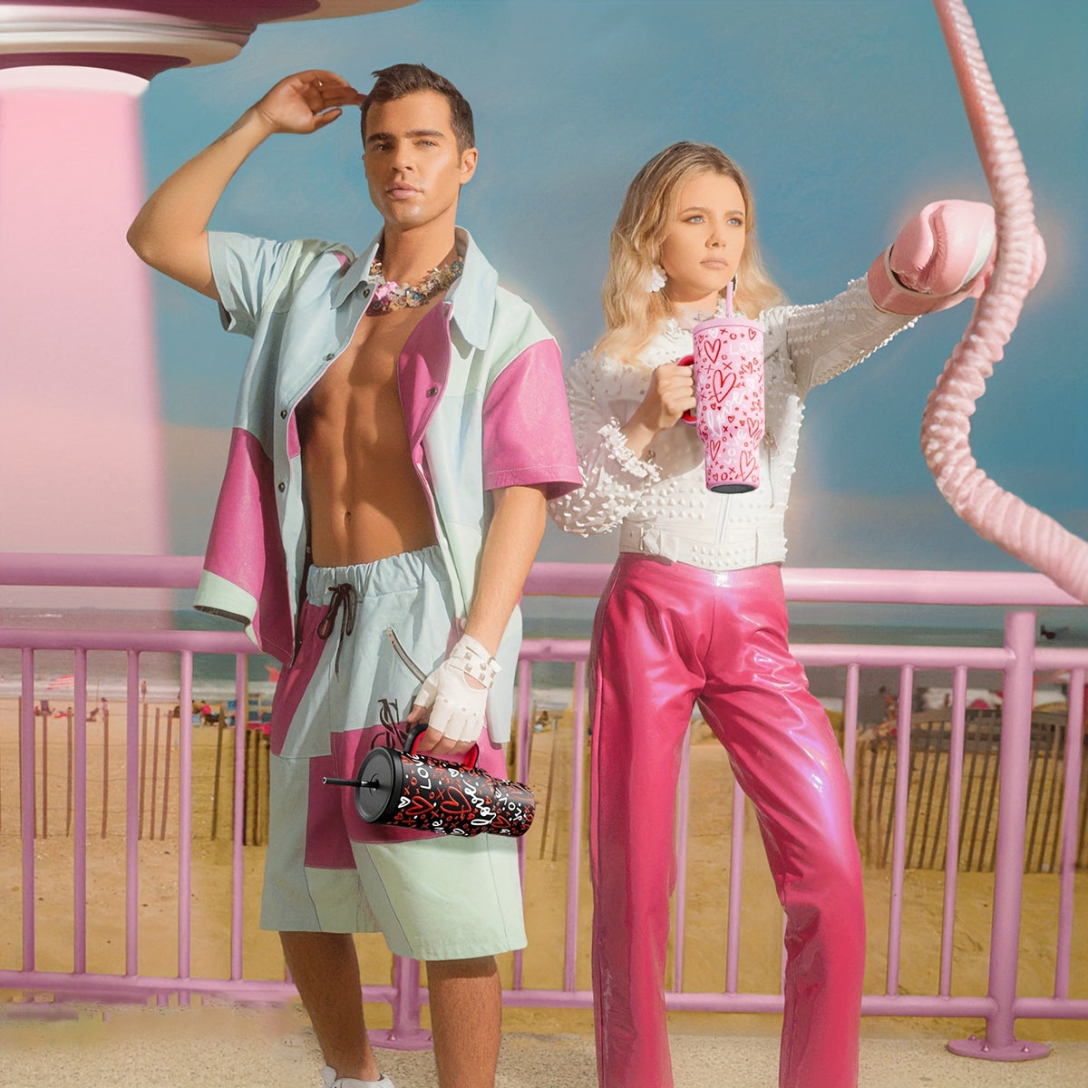 Hydrate in Style: Meoky 40oz Stainless Steel Tumbler with Handle | Drinkware | - Shoppix