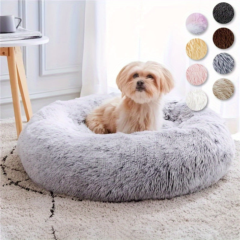 Calming Dog & Cat Bed - Donut Cuddler Warming Cozy Soft Round Bed, Faux Fur Plush Cushion for Small, Medium, and Large Pets