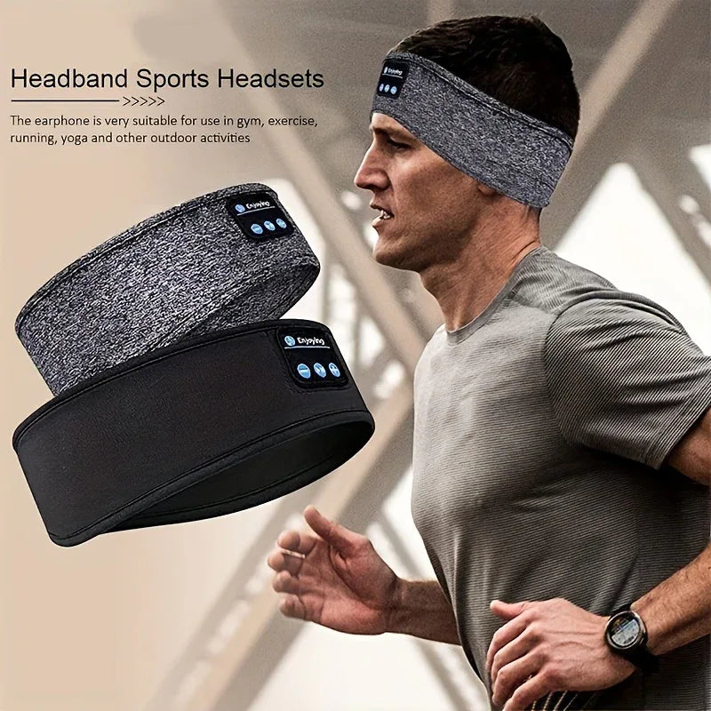 Thin Soft Elastic Wireless Headphones - Sleeping Sports Headband with Eye Mask for Side Sleepers, Wireless & Rechargeable