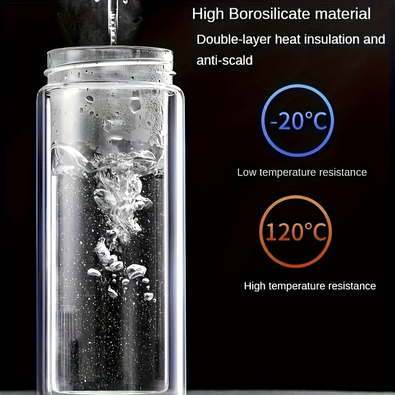 Stay Refreshed Anywhere: 17oz Double Wall Glass Water Bottle with Tea Strainer | Drinkware | - Shoppix