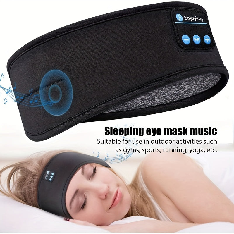 Thin Soft Elastic Wireless Headphones - Sleeping Sports Headband with Eye Mask for Side Sleepers, Wireless & Rechargeable