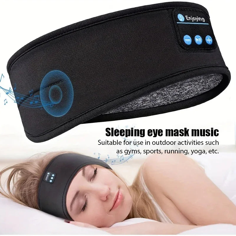 Thin Soft Elastic Wireless Headphones - Sleeping Sports Headband with Eye Mask for Side Sleepers, Wireless & Rechargeable