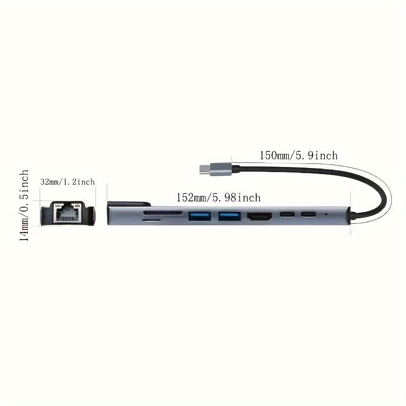 Erweitern Sie Ihre Konnektivität mit dem 8-in-1-USB-C-Hub-HDTV-Adapter mit Ethernet | Ladezubehör|