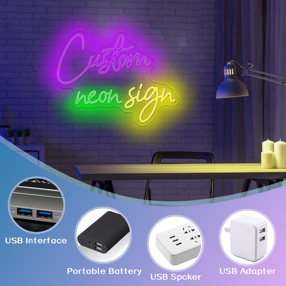 1pc 20-22 Inch Double Row LED Neon Sign, Customizable USB Powered with Dimmer Switch, Acrylic and Plastic, Wall-Mounted Decorative Light