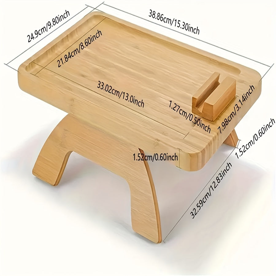 Andralyn Klassisches Sofa-Armlehnentablett aus Holz mit Rutschfester Oberfläche, Stabiler Couch-Armtisch für Snacks und Getränke, Tablet-Halter, Umweltfreundliches Holz, Kein Strom nötig 