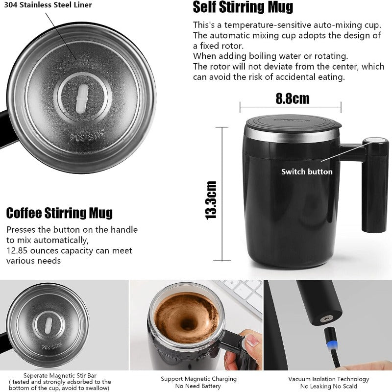 Ultimate Convenience: Rechargeable Self-Stirring Coffee Mug (14oz) | Drinkware | - Shoppix