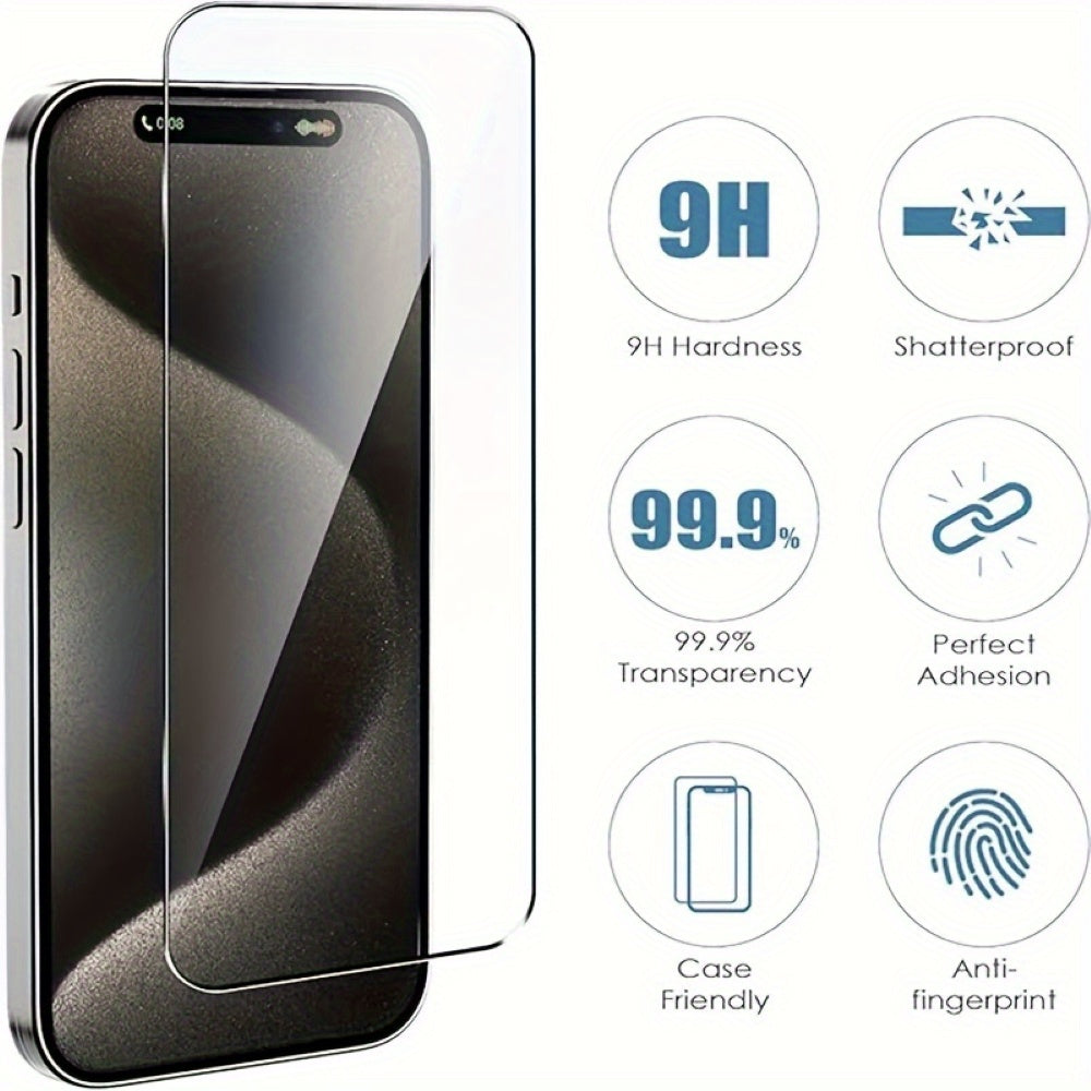 Premium-Qualität, 3 Stück gehärtetes Glas + 3 Stück Displayschutzfolie aus Glas mit vollständiger Abdeckung für das Kameraobjektiv für iPhone 11 12 13 14 Pro Max 14 Plus 15 15pro