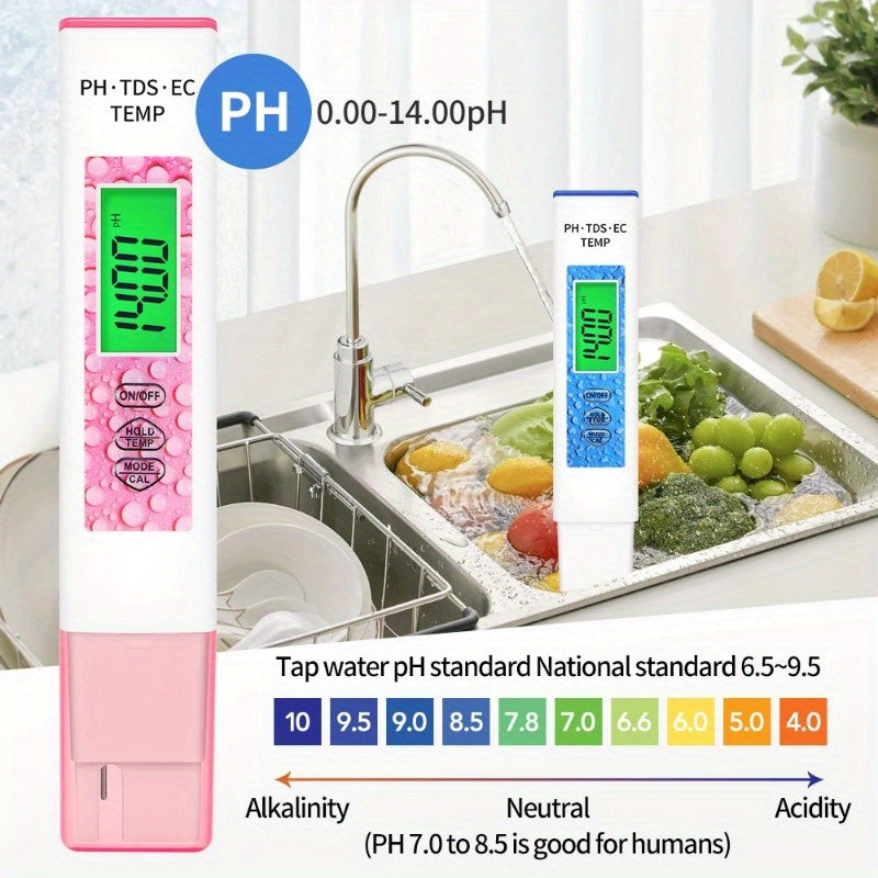 1 Stück, 4-in-1-Wasserqualitätstester, PH-Meter, EC/TDS/TEMP-Monitor, digitaler LCD-Hintergrundbeleuchtung, Pools, Trinkwasser, Aquarium, Analysegerät