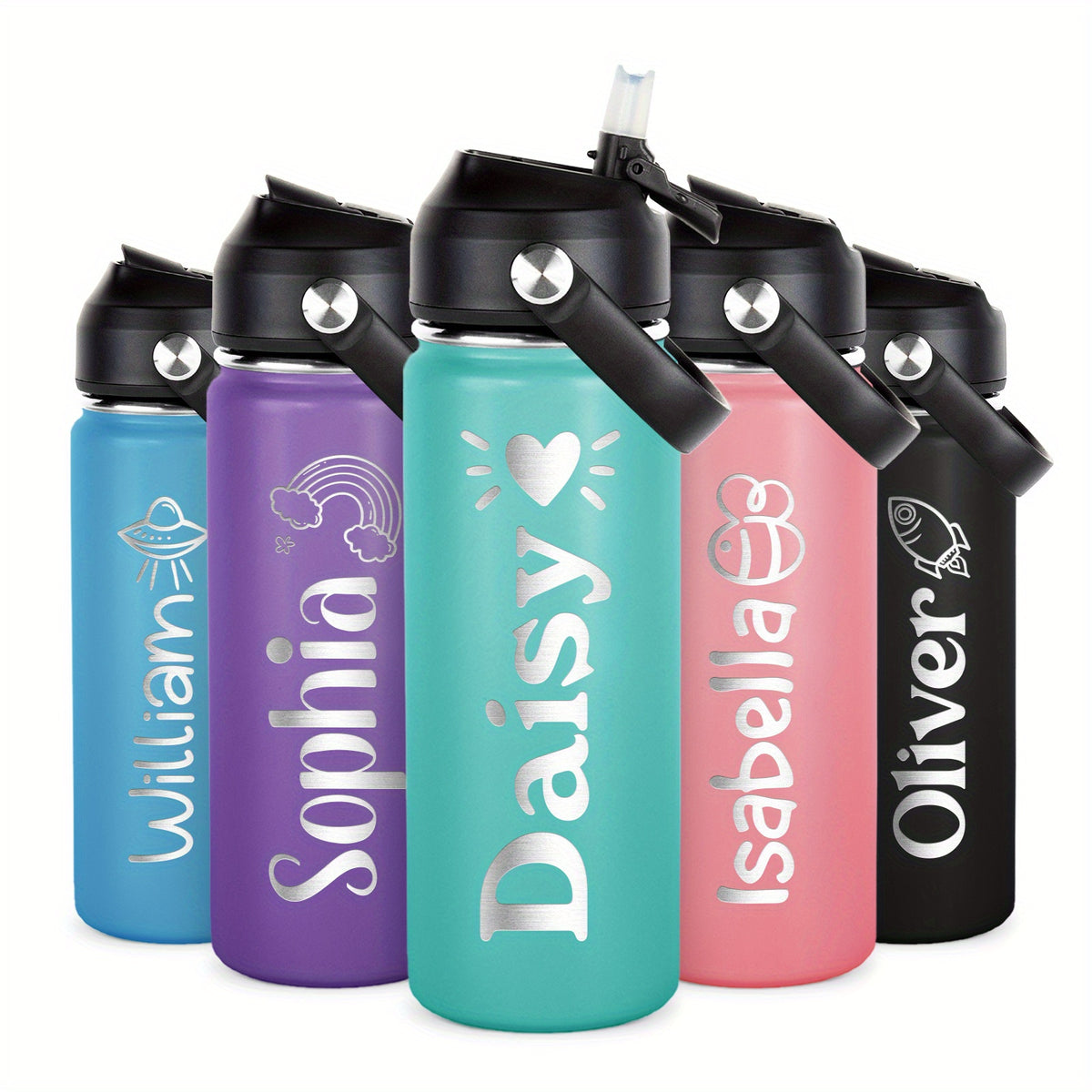 Custom 18oz Insulated Stainless Steel Water Bottle with Straw Lid - Personalized Name, Leakproof & Fade-Resistant - Perfect Gift for Youngsters, Women, Men - Ideal for School, Camping, Office, Best for Christmas