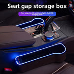 Car Seat Gap Organizer with LED Ambient Lighting - PU Leather Console Side Pocket with Dual USB Charging Ports, Universal Fit Storage Box for Vehicle