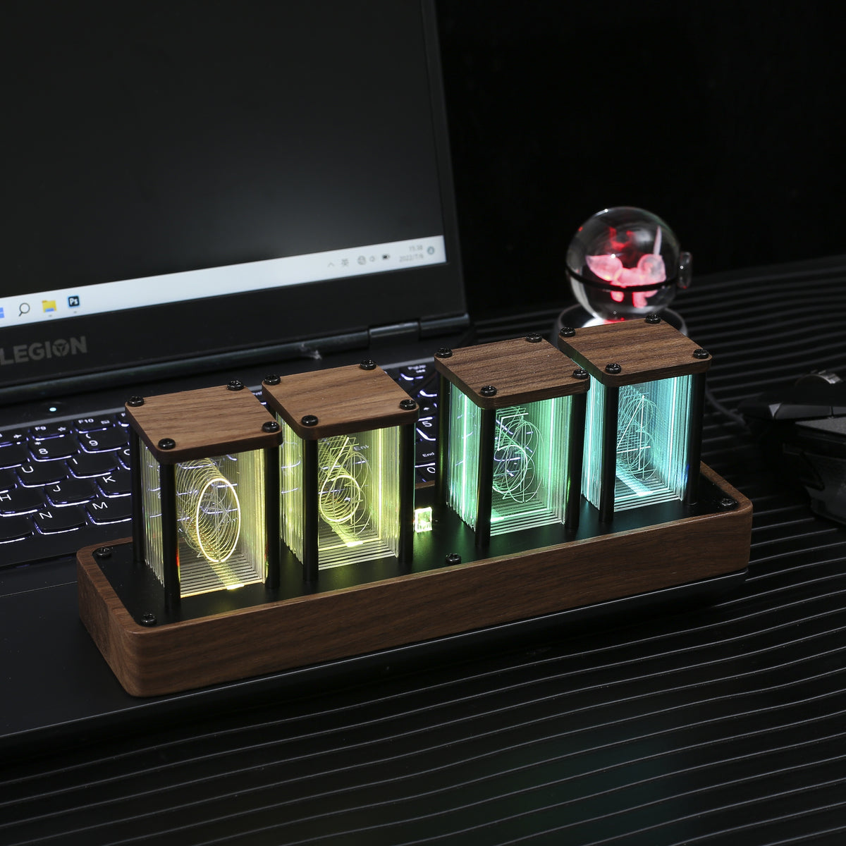 ClocTeck Nixie Tube Clock Walnut Digital Desk Clock, Support Wi-Fi Time Calibration, Alarm and 12/24h Display, No Assemble Required - A Retro Gift for Friends (Walnut Wood)