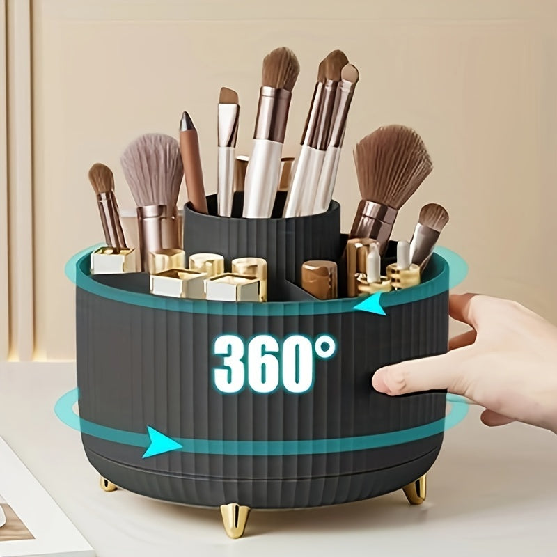 1-teilige Aufbewahrungsbox für Make-up-Pinsel, um 360 ° drehbarer Make-up-Pinsel-Organizer, Pinselregal mit 5 Fächern und großer Kapazität, multifunktionaler Desktop-Organizer für Lippenstift, Stifte und Schreibwaren zur Aufbewahrung und Organisation 