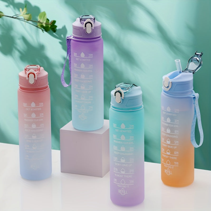 Stay Hydrated, Stay Motivated: 750ml Water Bottle with Time Marker and Straw | Drinkware | - Shoppix