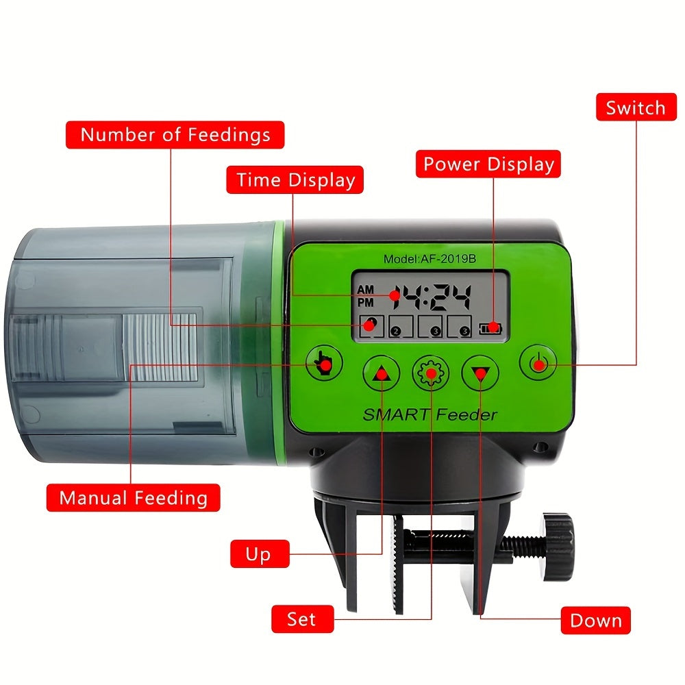 Einstellbarer, intelligenter automatischer Fischfutterspender, automatischer Futterspender für Aquarien mit LCD-Anzeige, Timer für Aquariumzubehör-Futterspender