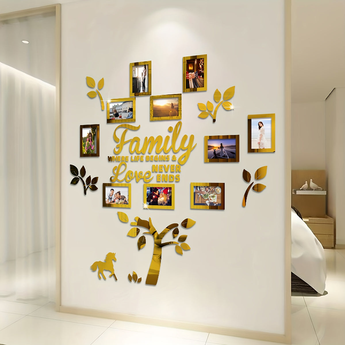 3D Acrylic Self-Adhesive DIY Photo Collage Gallery Wall Decor Set with Hanging Template - Family Where Life Begins & Love Never Ends English Text