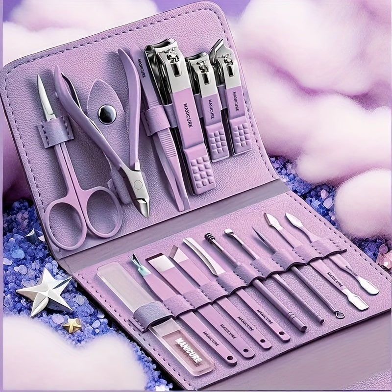 16-Piece Premium Stainless Steel Manicure & Pedicure Kit – Professional Grooming Set for Nails & Beauty Care