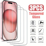 3pcs HD Tempered Glass Screen Protectors for iPhone 11, 12, 13, 14, 15, 16 Pro Max & Plus