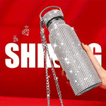 Elegance in Every Sip: Sparkling Studded Vacuum Flask with Chain | Drinkware| - Shoppix