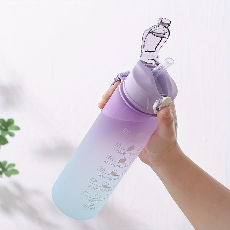 Stay Hydrated, Stay Motivated: 750ml Water Bottle with Time Marker and Straw | Drinkware | - Shoppix