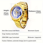 Elevate Your Style with the Golden Skeleton Automatic Quartz Wrist Watch for Men | Men Watches| - Shoppix