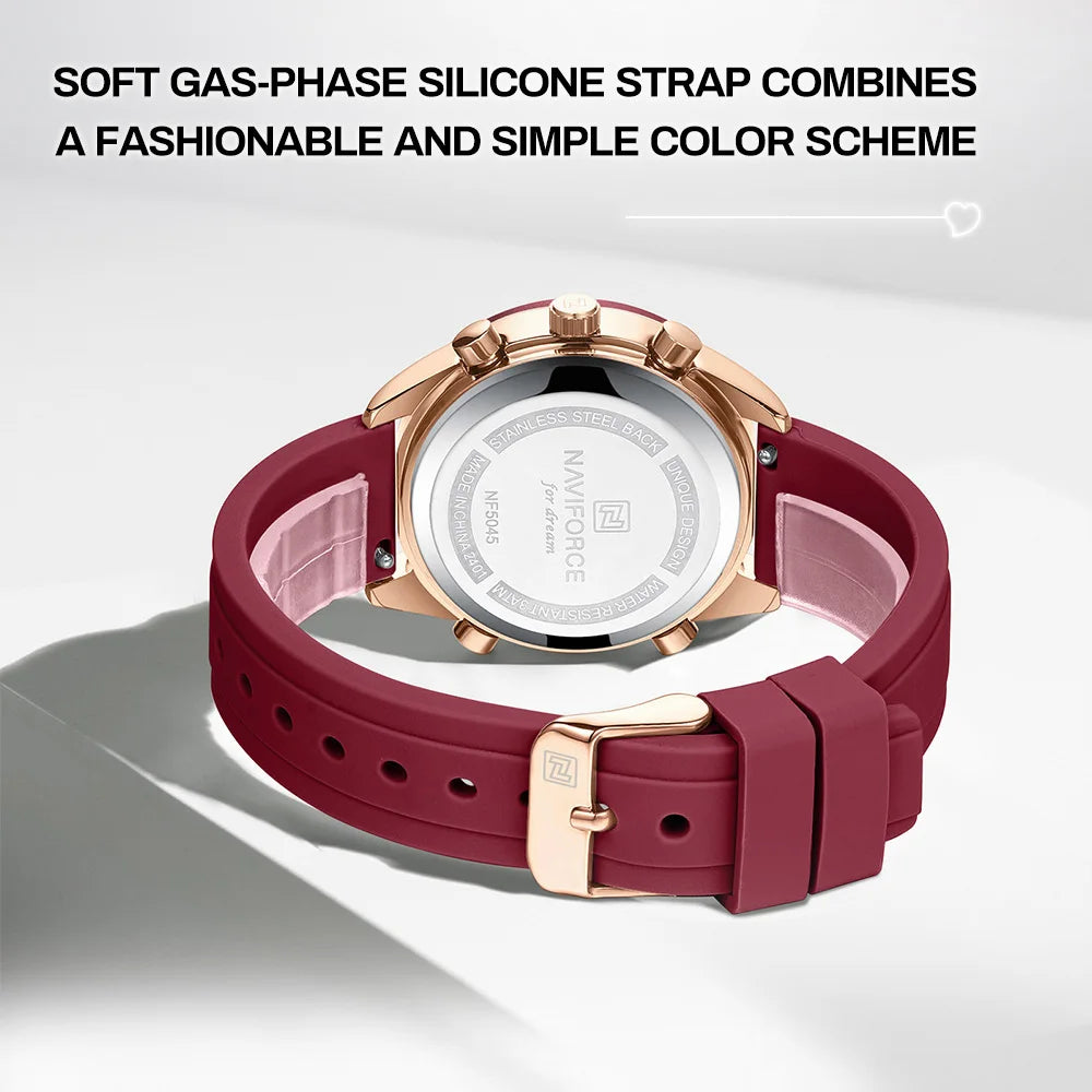 NAVIFORCE Silicone Strap Watches New Dual Display Time Women's Wrist Watch Fashion SimpleWaterproof Elegant Ladies's Bracelet