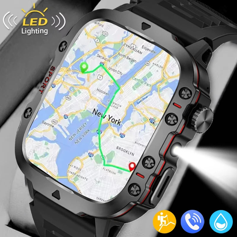 2025 New GPS Tracking Smart Watch LED Flashlight 1.81inch HD Screen Compass BT Call Waterproof Sport Smartwatch For Android iOS
