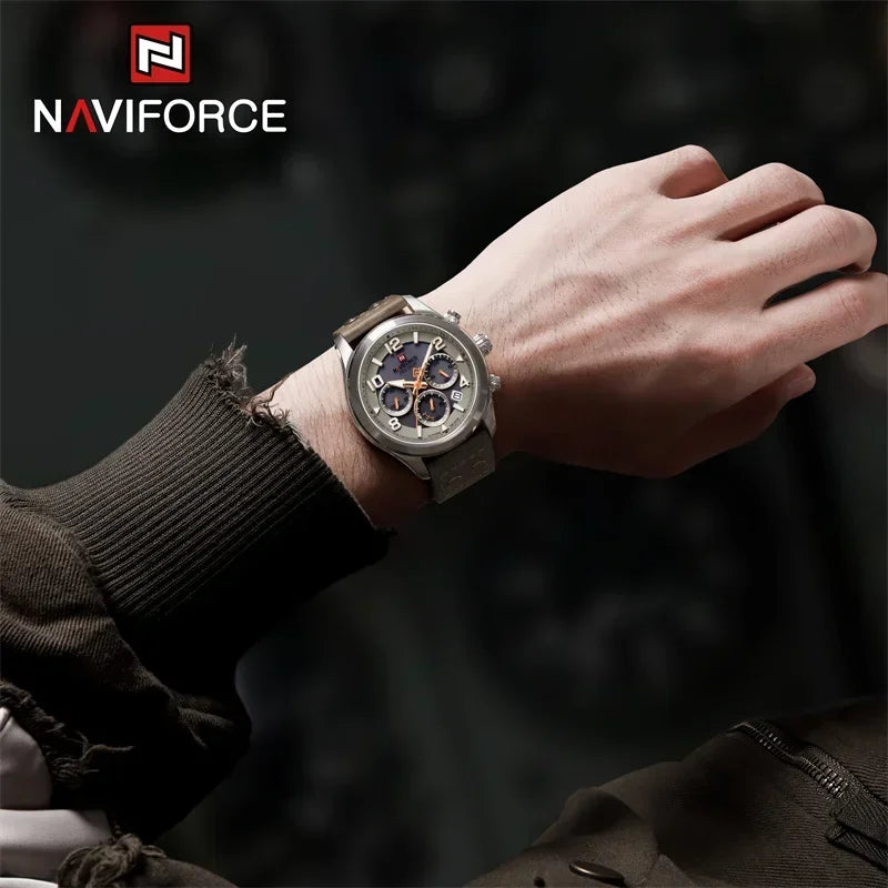 NAVIFORCE Luxury Watches for Men Eco-Drive Movement Casual Genuine Leather Strap 5ATM Waterproof Luminous Wristwatches Gift 2025