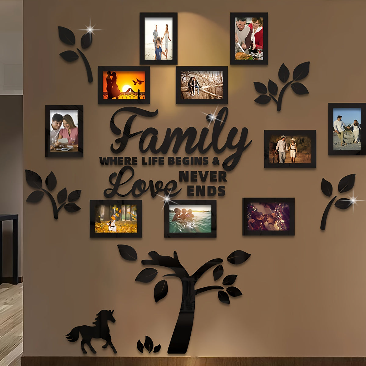 3D Acrylic DIY Photo Collage Wall Decor – "Family Where Life Begins & Love Never Ends"