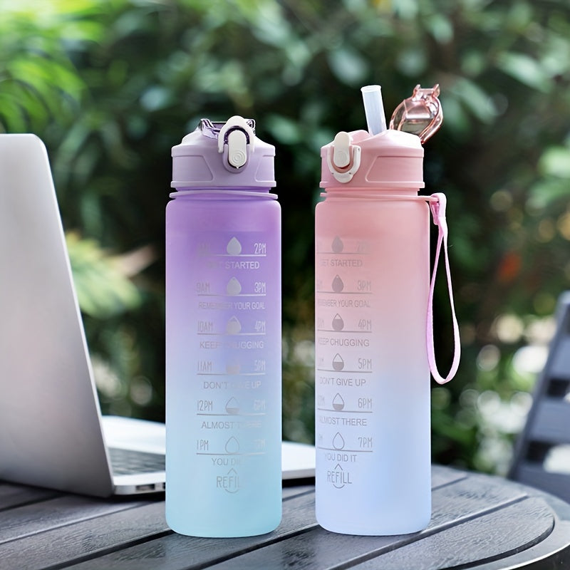 Stay Hydrated, Stay Motivated: 750ml Water Bottle with Time Marker and Straw | Drinkware | - Shoppix