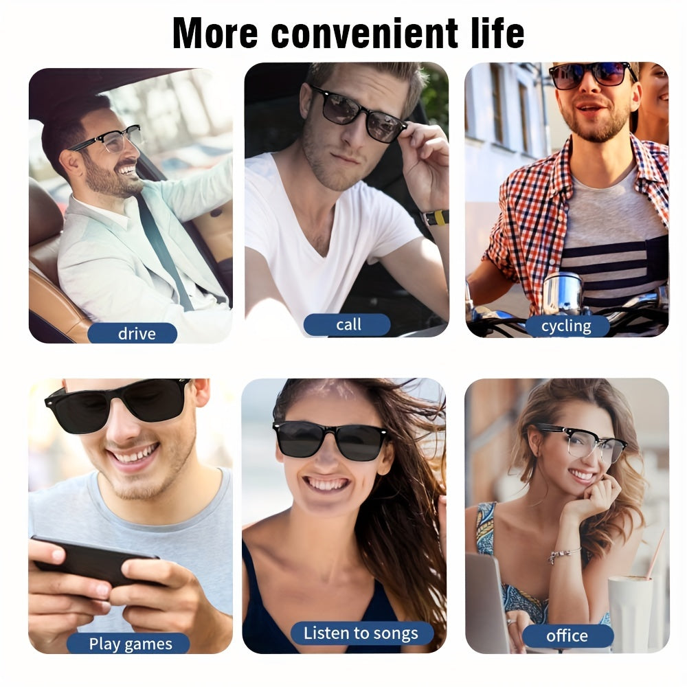 Smart Glasses - Advanced Blue Light Filter- Seamless Audio, Built-in Mic & Speakers - AI Voice Assistant, Touch Control - 5hr Battery Life - Perfect Rectangle/Large Style Gift for Birthday, Easter, Presidents Day, Boyfriends & Girlfriends