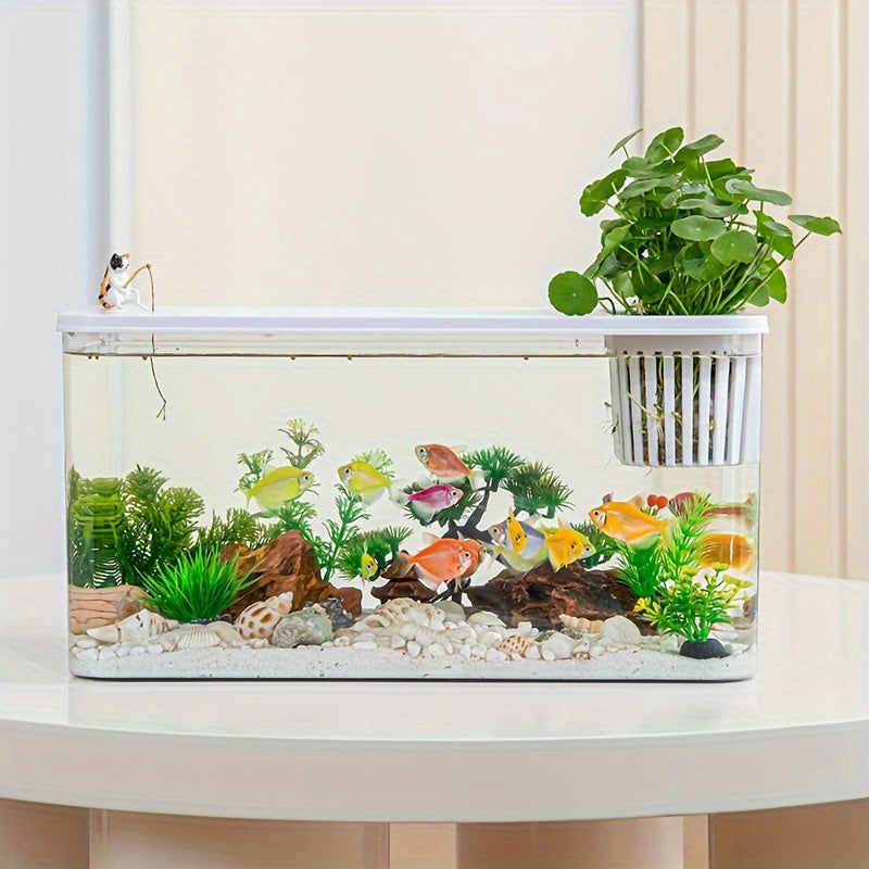 Quadratisches Aquarium mit großem Fassungsvermögen und Deckel, transparentes Aquarium, langlebiges ABS-Material, selbsterhaltendes Wasser-Ökosystem für den Schreibtisch für Kampffische, Goldfische und kleine Wasserpflanzen