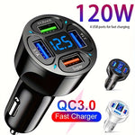 High-Speed 120W 4-in-1 Car Charger with Digital Display | Car Accessories | - Shoppix