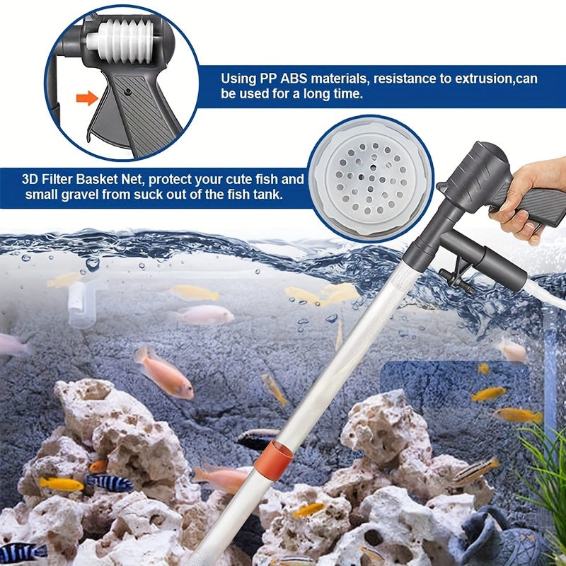 1 Stück Kiessauger für Aquarien, Kiessauger für Aquarien mit Luftdruckknopf, Glasschaber, einstellbarem Wasserdurchflussregler zum Reinigen von Aquarien und zum Wasserwechseln