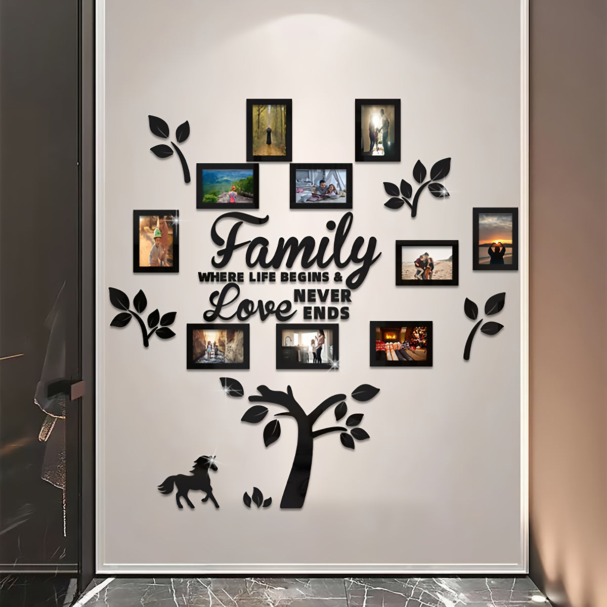 3D Acrylic DIY Photo Collage Wall Decor – "Family Where Life Begins & Love Never Ends"