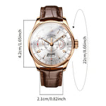 LOBINNI Men's Sapphire Crystal Fashion Watch - Automatic Mechanical Movement, Stainless Steel Case, Brown Faux Leather Strap, Water-Resistant, Date Display