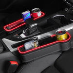 Car Seat Gap Organizer with LED Ambient Lighting - PU Leather Console Side Pocket with Dual USB Charging Ports, Universal Fit Storage Box for Vehicle
