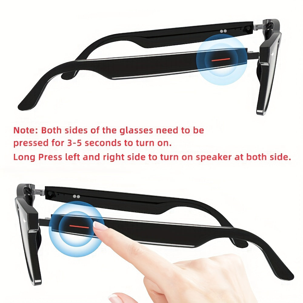 Smart Glasses - Advanced Blue Light Filter- Seamless Audio, Built-in Mic & Speakers - AI Voice Assistant, Touch Control - 5hr Battery Life - Perfect Rectangle/Large Style Gift for Birthday, Easter, Presidents Day, Boyfriends & Girlfriends