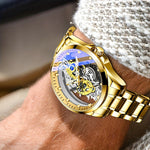 Elevate Your Style with the Golden Skeleton Automatic Quartz Wrist Watch for Men | Men Watches| - Shoppix